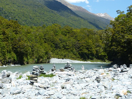 Stone piles along the Makaroa River, Nov 2015